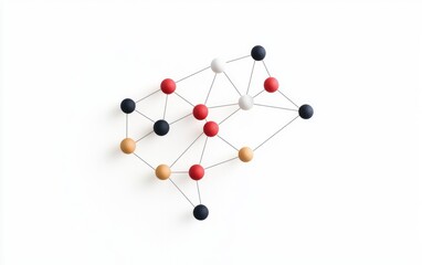 Poster - Network of Multicolored Pins and String on White Background