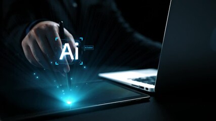 Poster - human interact with ai artificial intelligence virtual assistant chatbot in concept of ai artificial