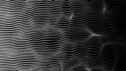 Poster - Abstract digital cyber wave made of white particles and dots moves with big data visualization. Futuristic soft flow background