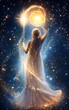 © ABC IMAGE - A celestial queen with a flowing cosmic dress, holding a staff of pure energy