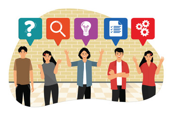Poster - concept of decision problem, solving process, generator ideas and succeed.print