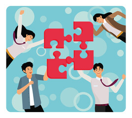 Poster - teamwork and team building. coworkers and business partnership concept.