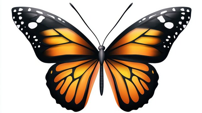 A simple yet elegant butterfly clipart with bold outlines and bright, contrasting colors like orange, black, and white, ideal for nature or spring themes.