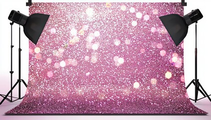Fototapete - Pink glitter shimmers across a backdrop with impressively wide dimensions.