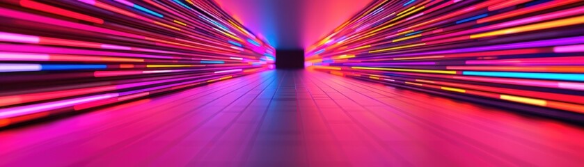 Poster - Vibrant Neon Lights Corridor Abstract Background Image Digital Art