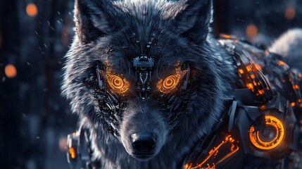 Aufkleber - Cybernetic Wolf: Futuristic Wildlife with Glowing Eyes and Advanced Tech