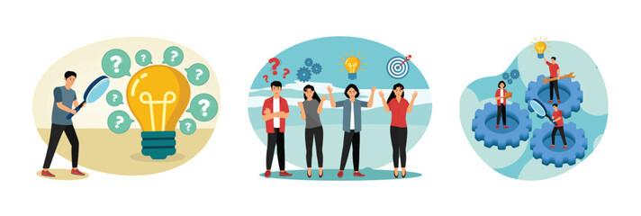 Poster - businessman search creative idea. brainstorming. finding new ideas.