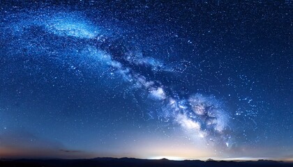 panorama blue night sky and star on dark background universe filled with stars nebula and galaxy wit