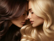 © Chalit - two women standing back-to-back, with their hair being the central focus. likely represents a comparison of two distinct hair types and colors, emphasizing their beauty and individuality.