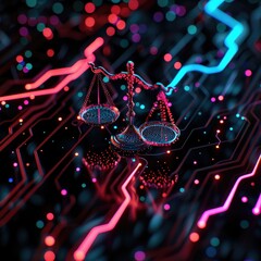 Poster - Digital Justice Scales on Circuit Board Cyber Law Technology Concept