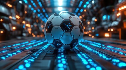 Aufkleber - Futuristic soccer ball in a high-tech environment.