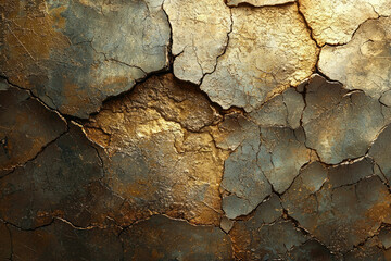 Poster - Cracked metallic surface with gold accents, showing texture and depth.