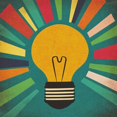 Poster - Bright Idea Colorful Retro Light Bulb Graphic Design Illustration