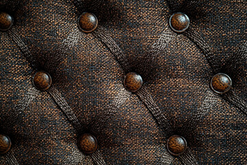 Poster - Dark brown tufted upholstery with bronze buttons, luxurious texture, diamond pattern.