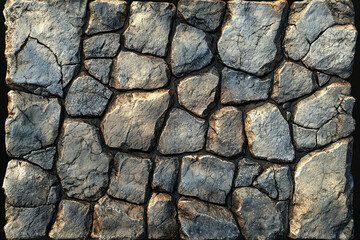 Poster - Irregularly shaped dark grey stones form a rustic stone wall texture.