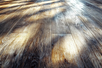 Poster - Sunlit wooden floor, showcasing rich grain and texture. Warm, inviting ambiance.