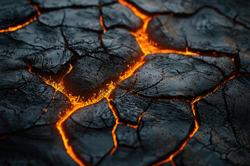 Poster - Glowing lava flows through cracked, dark volcanic rock, creating a fiery, textured surface.