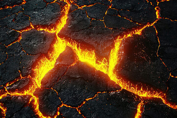 Poster - Molten lava flows through cracked earth, creating a fiery, intense scene.