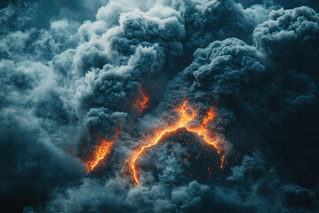 Poster - A fiery volcanic eruption spews lava and dark smoke into the sky, creating a dramatic and powerful scene.