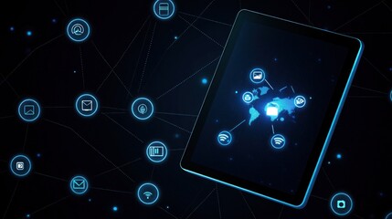Aufkleber - Global network connection on digital tablet.