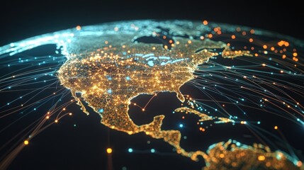 Aufkleber - Global network connections illuminating North and Central America at night.
