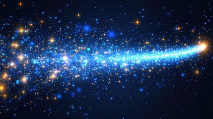 Aufkleber - Glowing blue and gold light trail across dark space, resembling a comet or shooting star with sparkling particles.