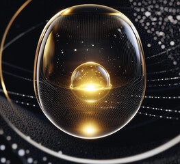 Wall Mural - close-up of an empty glass sphere with a glowing light inside, luxury cosmetic and skincare essence 