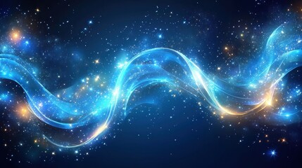 Aufkleber - Glowing blue wave with sparkles on dark background.