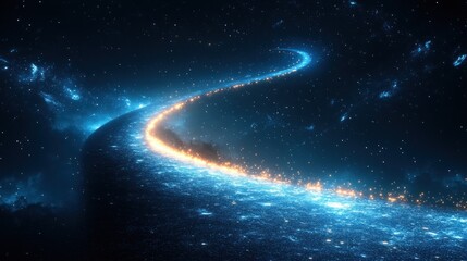 Poster - Glowing cosmic path winding across a nebula, stars, and galaxies in deep space.