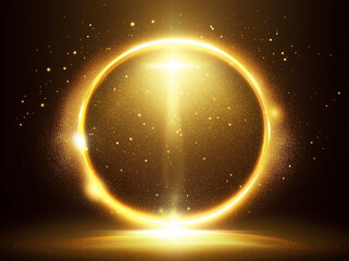 Wall Mural - gold glowing circle, halo, gold glitter, vector illustration of a glowing star