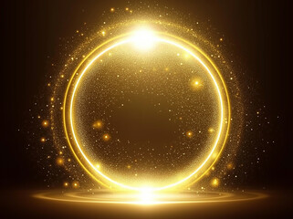 gold glowing circle, halo, gold glitter, vector illustration of a glowing star