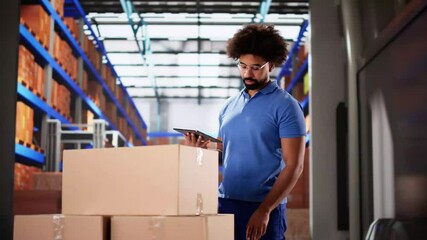 Poster - Delivery Man Worker Using Tablet