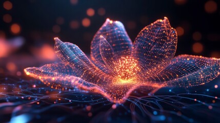 Poster - Floral Digital Bloom: An intricate digital rendering of a radiant flower, showcasing a harmonious blend of vibrant colors and abstract patterns. A visual feast of innovation and beauty.