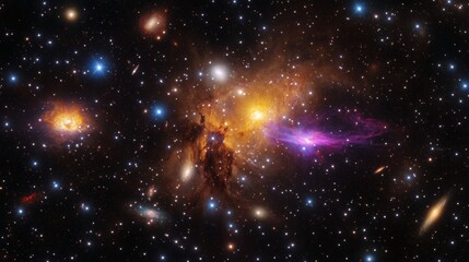 Wall Mural - Galaxy Background, with Stars and colorful Nebula Clouds. Outer Space Astronomy image showing an Interstellar Celestial view of the Cosmos 