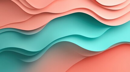 Poster - Abstract Pastel Wavy Layers Background in Peach and Teal for Modern Design