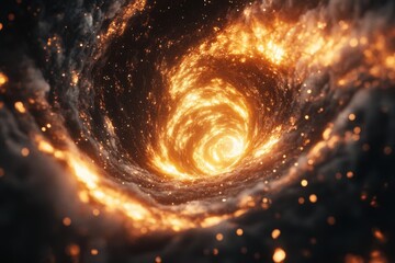 Poster - Ethereal Golden Galaxy Abstract Cosmic Swirl of Light and Dust.