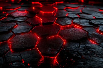Aufkleber - Illuminated hexagonal tiles on a surface with dark textured appearance