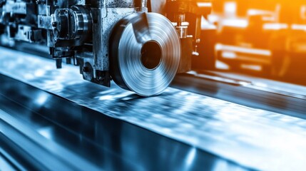 Poster - Industrial slitting machine cutting textiles into uniform strips