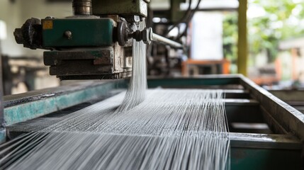 Poster - Industrial slitting machine cutting textiles into uniform strips