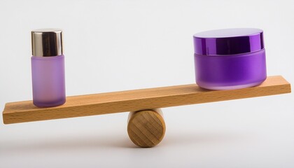 a creative setup showing balance and comparison of two beauty products. they are arranged on a woode