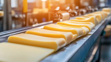 Poster - Precision cutting machine slicing cheese into perfect portions