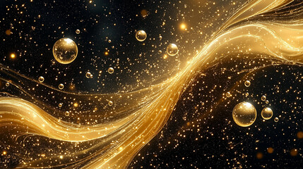 Wall Mural - abstract golden glitter background, gold splash dust,shining light water bubble, oil liquid