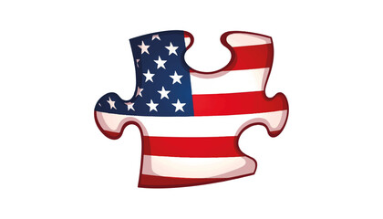 Poster - Geometric American flag puzzle piece on white background, national symbolism