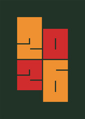 Wall Mural - Geometric numbers poster 2026. New Year illustration in creative flat style.