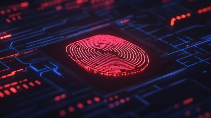 Leinwandbilder - Futuristic Digital Fingerprint with Neon Glow on Circuit Board Background