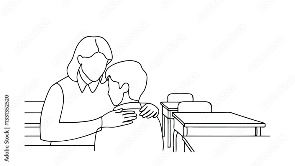 Стоковий вектор Line drawing of a teacher comforting a student in a ...