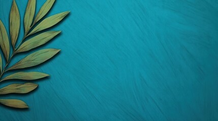 Fototapete - Elegant Green Leaf Design on Turquoise Background for Nature and Wellness Themes