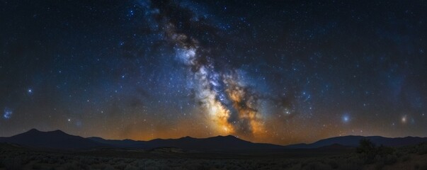 Wall Mural - Majestic view of the vibrant Milky Way galaxy across dark mountain silhouettes