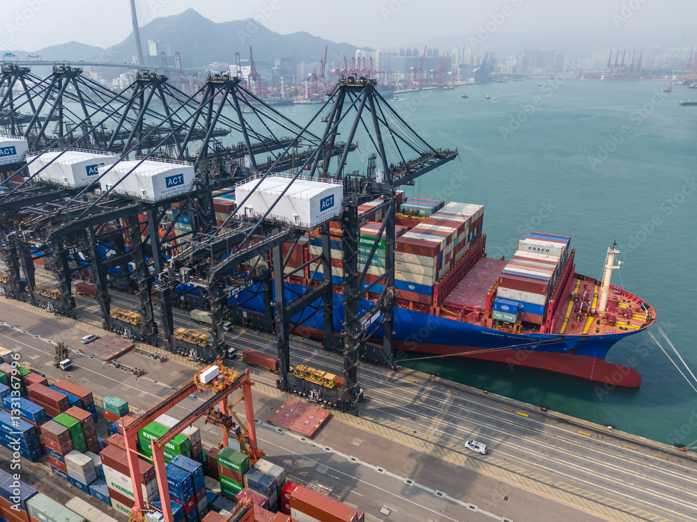 Hong Kong. China- 02.18.2025. A very large container transport ship in ...