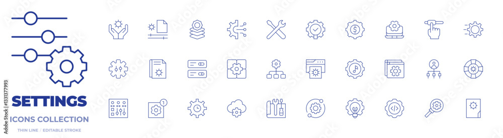 Settings icons collection. Thin Line icons, editable stroke. control ...